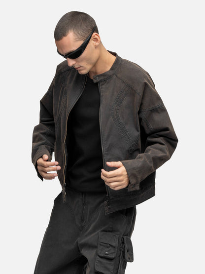 CANVAS BIKER JACKET RUST 